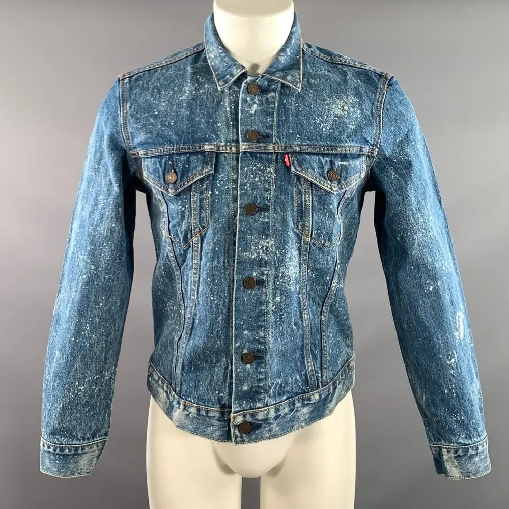 LEVI'S Size M Blue White Paint Splatter Cotton Trucker Jacket